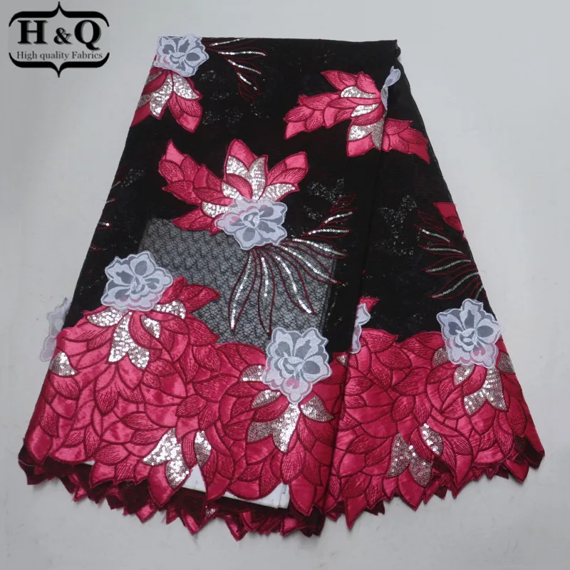 

Plum And Black 3D Applique Lace African Embroidery Lace Fabric 5 Yards/piece African Organza Lace Fabric With Sequins For Dress