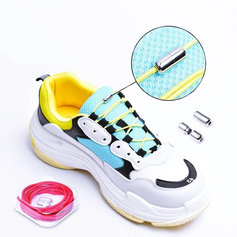 1 пара без галстука эластичные шнурки замок круглые шнурки для ботинок дети взрослые быстро шнурки металлические капсулы ленивые шнурки N127