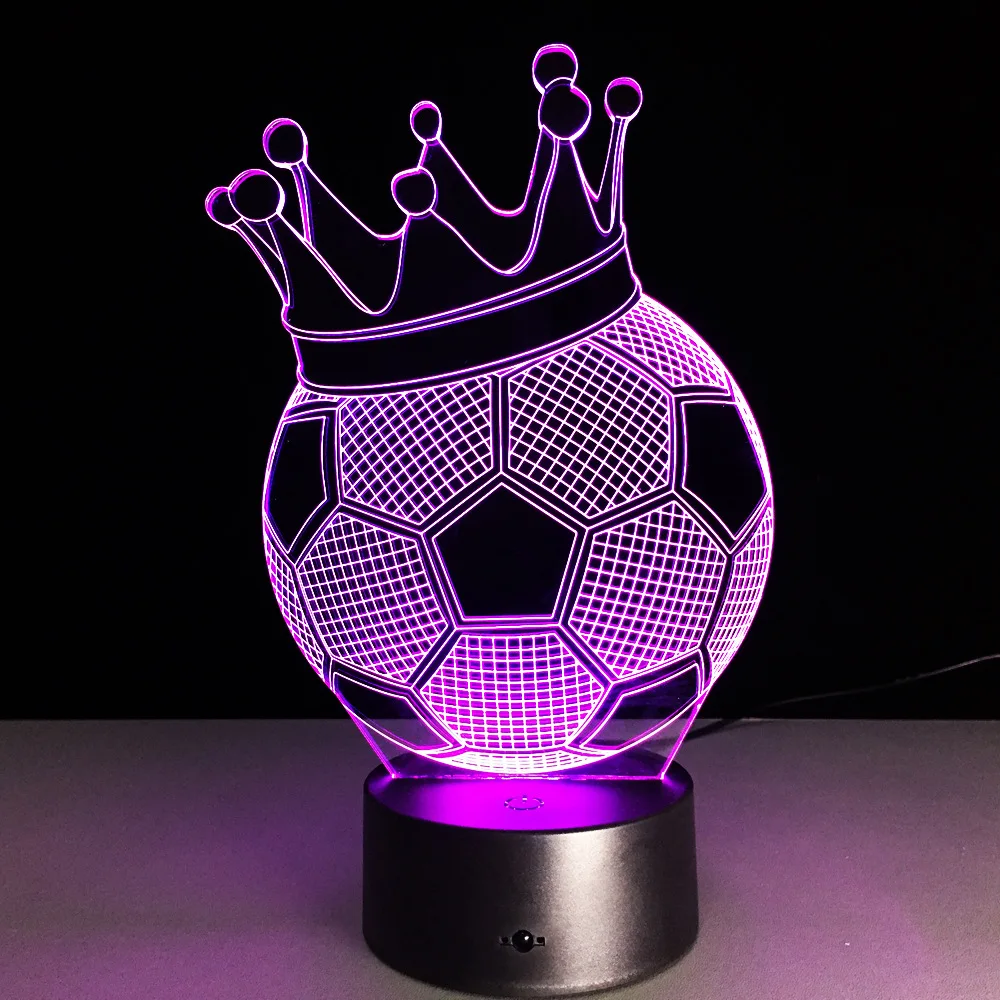 Футбол 3D LED Освещение 7 цветов Изменение USB Ночные светильники Футбол Корона лампа для подарок на день рождения