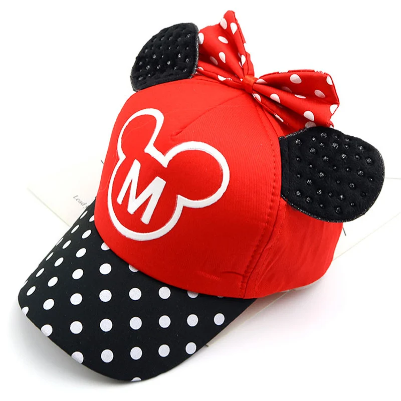 Шляпка для Девочки уши Микки бант узел дети Snapback мальчик демисезонная бейсболка Beanie ведро Кепка s Осень Дети мальчики девочки шляпа от солнца - Цвет: red M
