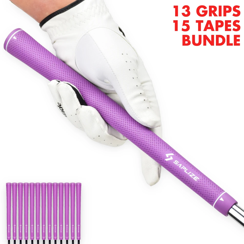 

SAPLIZE CC02 Golf Grips (13 Grips + 15 Tapes Bundle), 2019 Design, Rubber Golf Club Grips, Standard Size