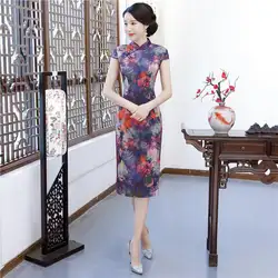 Новые летние пикантные женские цветок Cheongsam Повседневное тонкий Qipao принт Винтаж воротник-стойка плюс Размеры китайское платье Vestidos M-3XL