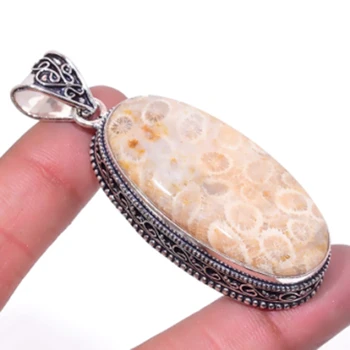 

Fosil Coral , Silver Overlay on Copper Antique Pendant , 61mm, P5866