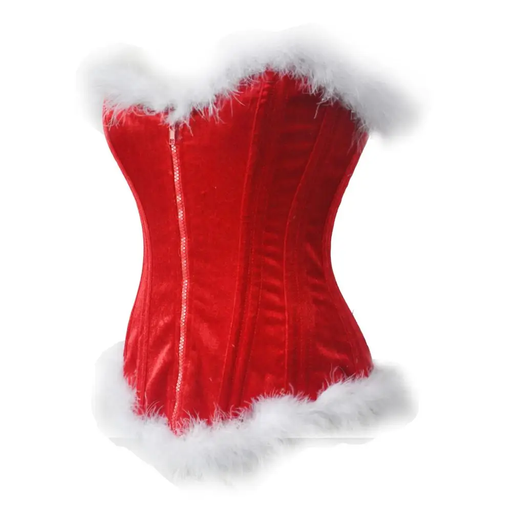 Женские новые сексуальные Рождественские костюмы Санта Клауса Топ корсет Красный бархат бюстье со стальными косточками