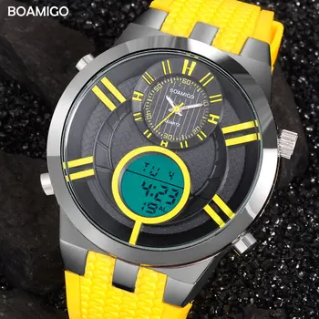 

Men Sports Watches Digital Watches BOAMIGO Brand Military Quartz Watches Yellow Rubber Waterproof Gift Wristwatches reloj hombre