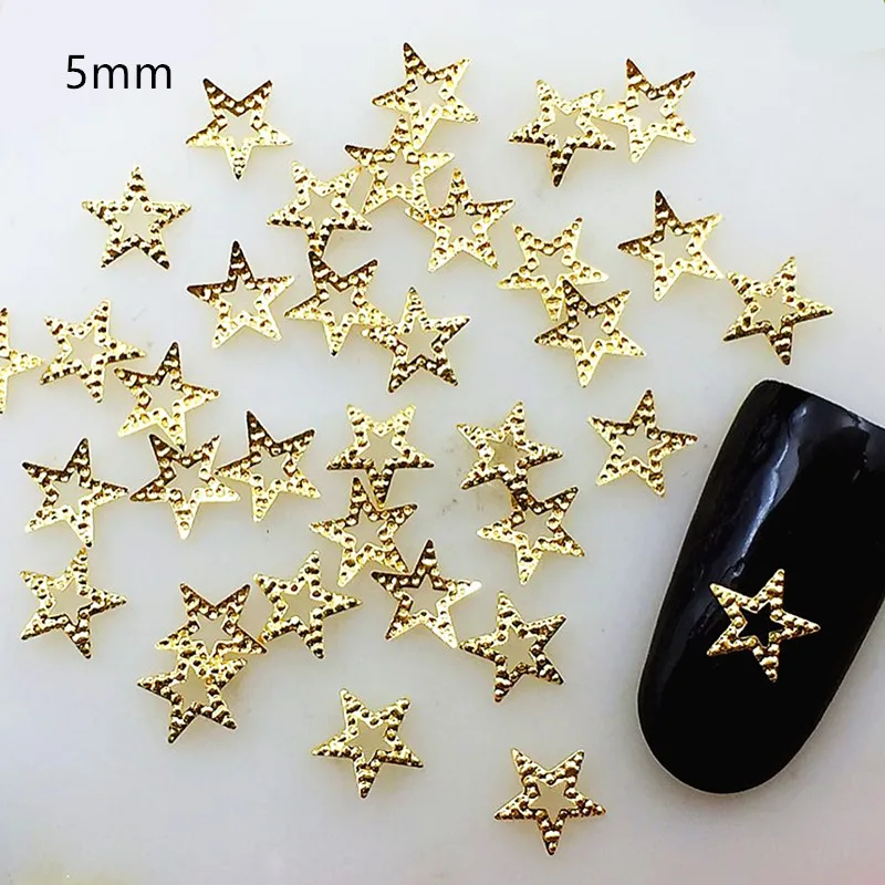 

100pcs/bag New 3D Nail Art Decoration Metal Nail Accessory Japanese Mini Stud Rivet Kawaii Hollow Star DIY Charm Nail Tools