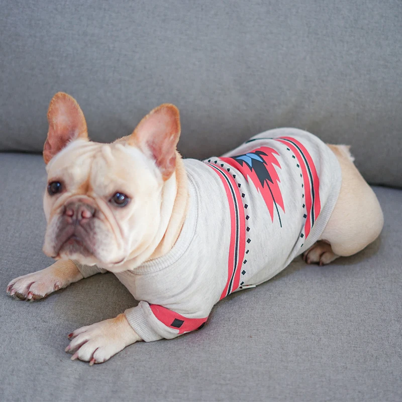 Pet Clothes Dog T-shirt French Bulldog Canadian Maple Design Sweater Dark Blue and White Colors