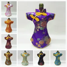 Рождественский Декор для бутылки вина, Cheongsam Tang, Шелковый чехол для бутылки, одежда для кухни, украшения для новогоднего ужина, вечерние