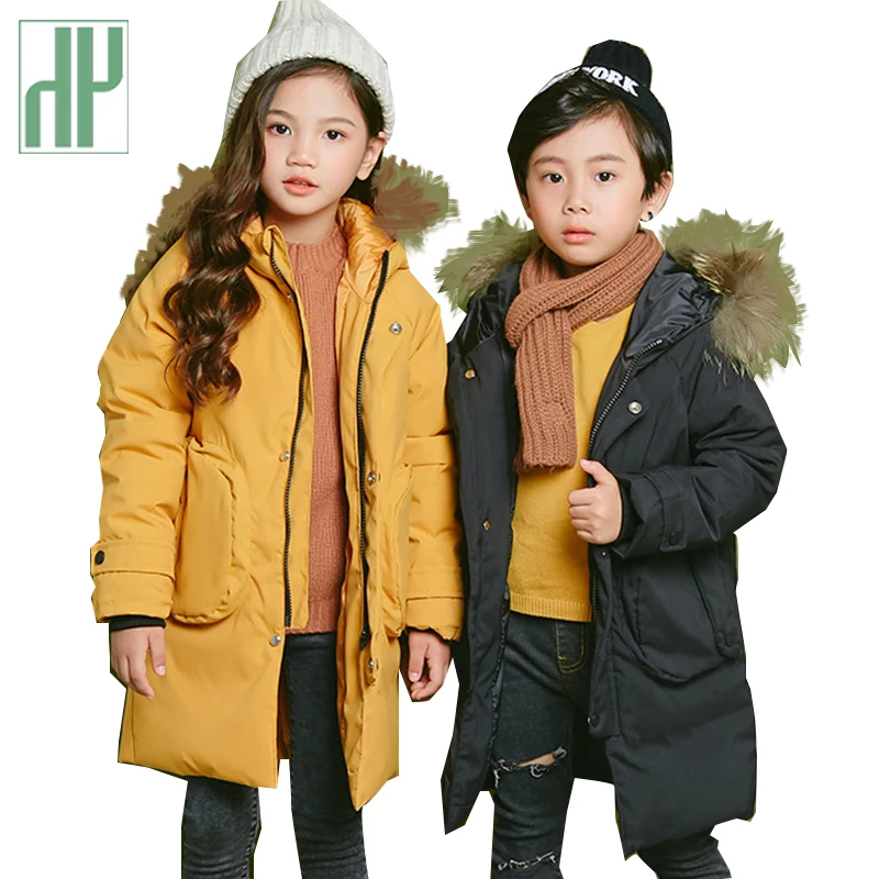 

HH Children's jackets thick Down Warm Coat Baby Girl Boy Big Russia Fur Parkas Toddler Boys snowsuit kids fur parkas 6 8 years
