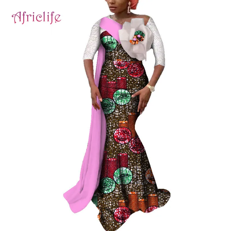 2019 Африка весеннее платье для женщин индивидуальный заказ Анкара печати Половина рукава платье в пол элегантный хлопок вечернее WY3617