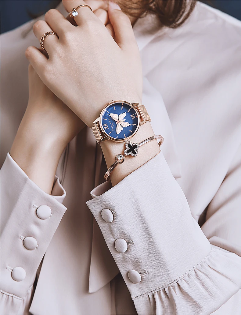 Женские часы люксовый бренд элегантные женские кварцевые часы креативная Мода маленькая бабочка наручные часы из нержавеющей стали водонепроницаемые часы