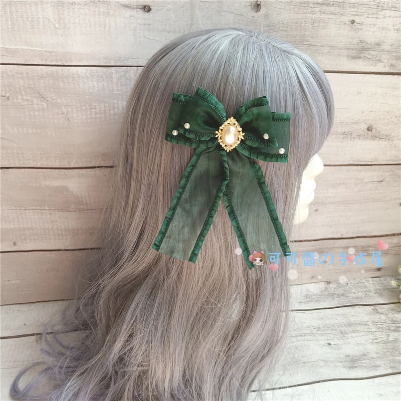 Японские мягкие накладные волосы с бантиком, заколки для волос, Лолита, для девочек, простые волосы с утиным пухом - Color: Green