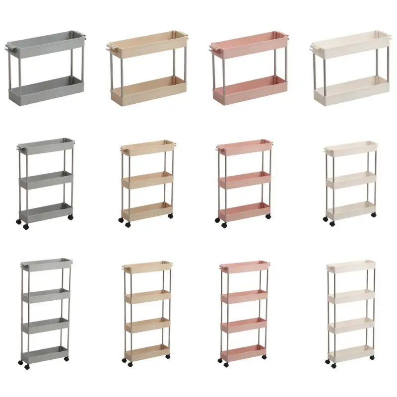 

2/3/4 Layer Kitchen Movable Refrigerator Rack with Wheels, Bathroom Organizing Interspace Stroller Holders