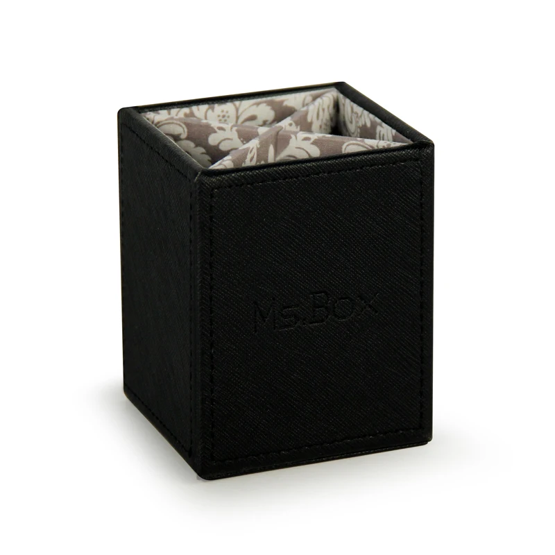 Customized 4 Blocks PU Leather Pen Holder with 2 Divider Pen Pots Small