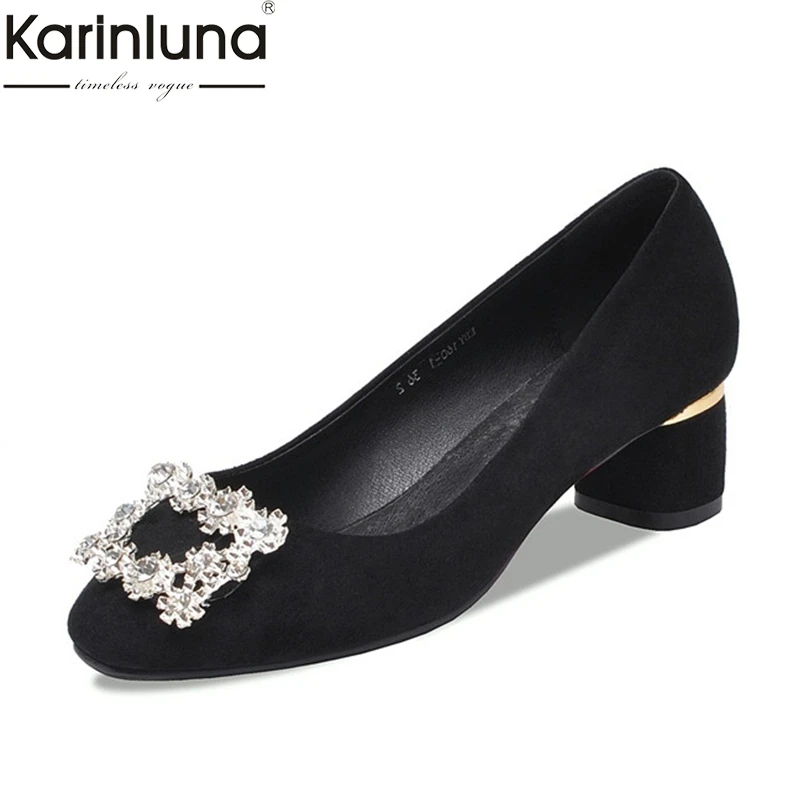 

Karinluna Pointed Toe Chunky Heels Elegant Office Lady Plus Size 43 women's Shoes Chic Style 2019 Brand New women's Pumps