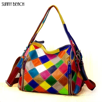 

SUNNY BEACH Brand Genuine Leather women Handbags Patchwork Women Shoulder Bags Female Messenge Bag Casual Tote