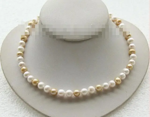 

Free Shipping >>>>>17" 9mm round white champagne Multicolor freshwater pearls necklace j9413
