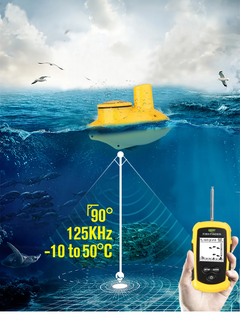 100% Original Lucky FFW1108-1 Wireless Fish Finder Sonar Fishfinder 40m Depth Range Ocean Lake Sea Fishing with Russian manual (6)