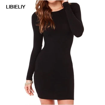 

New Nice Women Summer Autumn Sexy Casual Dress Fashion Elegent Black Dress Vestidos Long Sleeve Dress