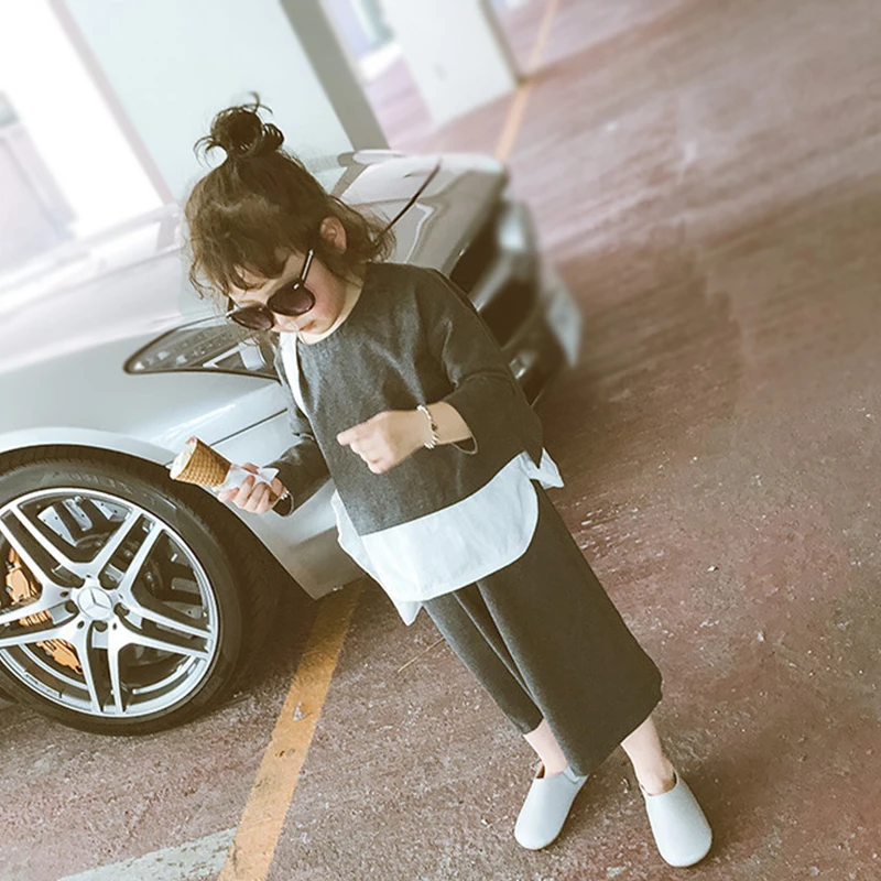 

Girls sets Korean wide-leg pants three-piece 2019 spring and summer new toddler girl clothes 3-7Y