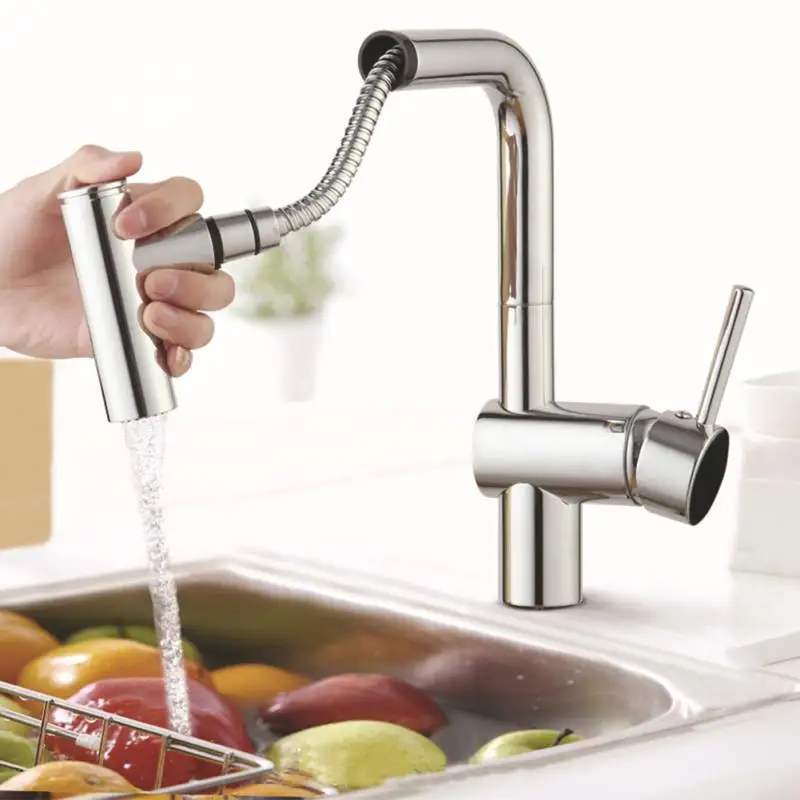 Kitchen Bathroom Tap Faucet Pull Out Shower Head Water Spray