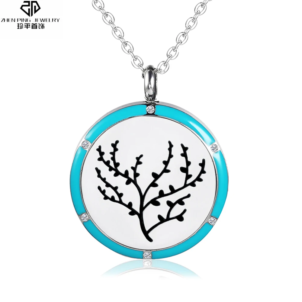 

ESSENTIAL OIL LOCKET Tree of Life Aromatherapy Diffuser Necklace Stainless Steel Jewelry Enamel Locket Perfume Diffuser Necklace