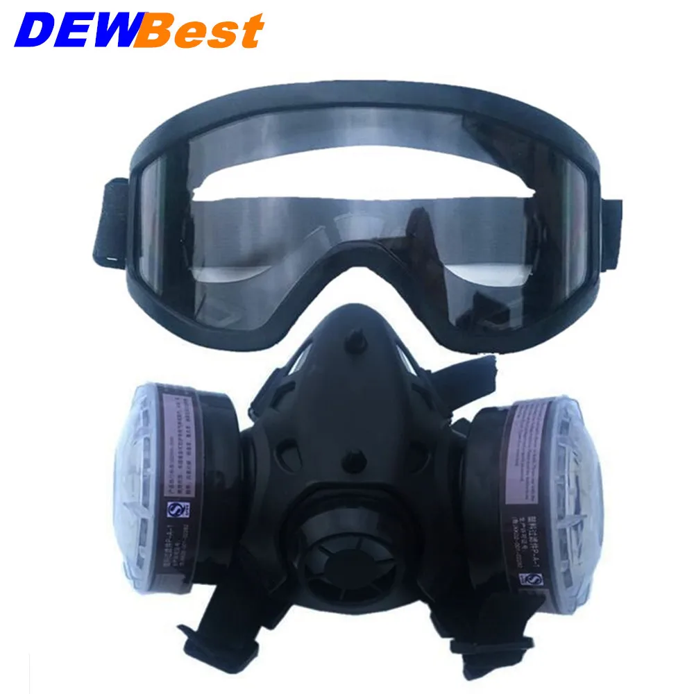 

New Protection Filter Dual Gas Mask Chemical Gas Anti Dust Paint Respirator Face Mask with Goggles Industrial Safety respiradore