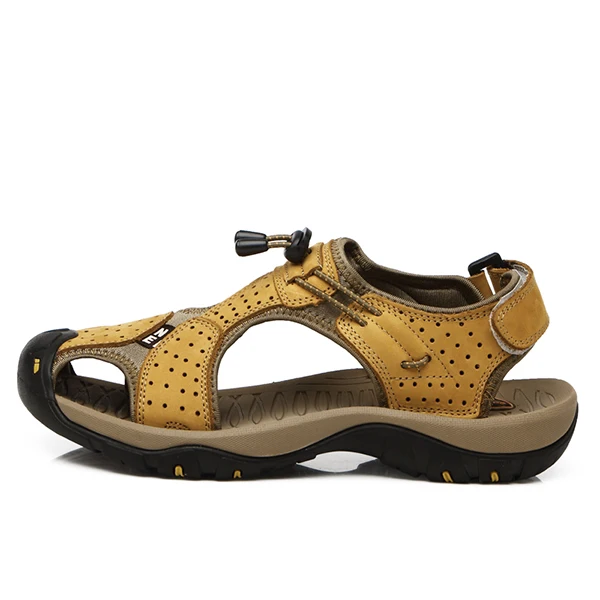 Защита для пальцев ног мужские сандалии натуральная кожаная мягкая подошва повседневная обувь Высокое качество удобная обувь для пляжного отдыха плюс размер 38-46 - Цвет: yellow