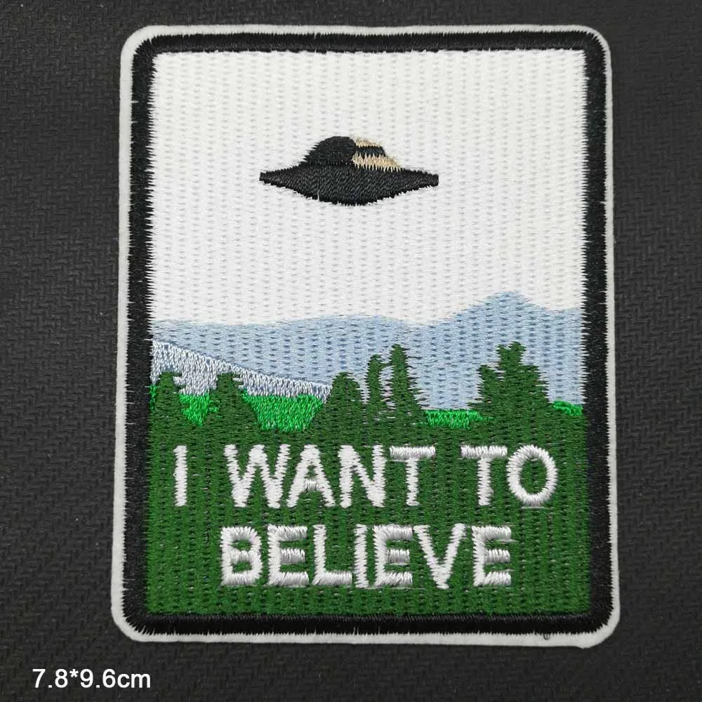 

I Want To Blieve UFO Letters Iron On Embroidered Clothes Patches For Clothing Stickers Garment Apparel Accessories