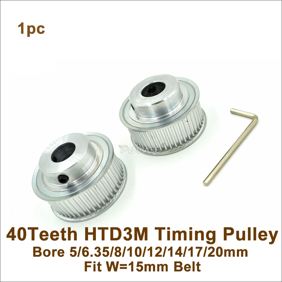 

POWGE 40 Teeth 3M Timing Pulley Bore 6/8/10/12/14/16/20mm Fit W=15mm 3M Timing Belt 40T 40Teeth HTD3M Pulley Cutting Machine