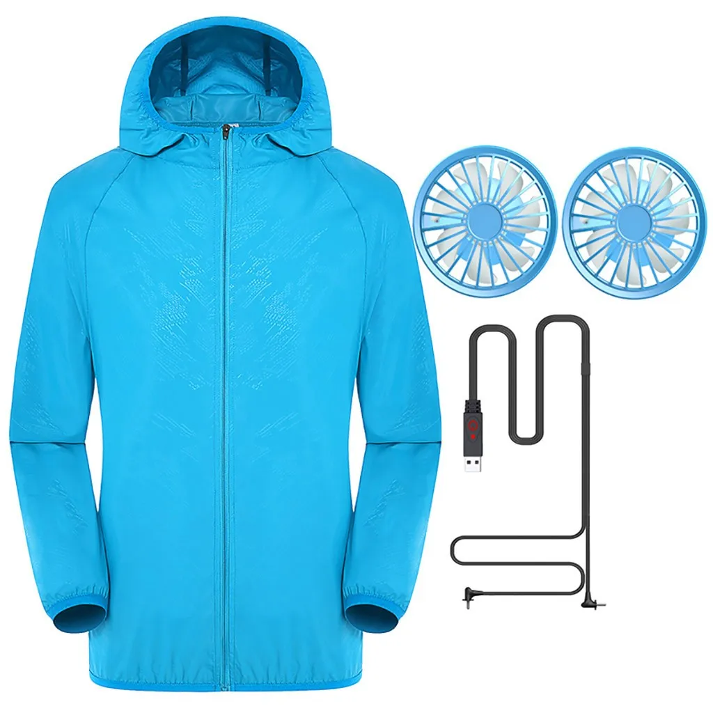 

Summer Power cable 2* Fan Cooling Jacket Fan Sun protection clothing Outdoor Air-Conditioned Female and Male Clothes J13
