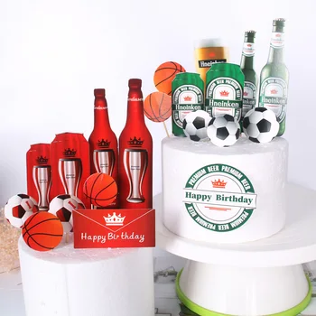 

Summer theme cake top hat card decoration supplies beer bottle and football style baking cake inserts new hot party supplies