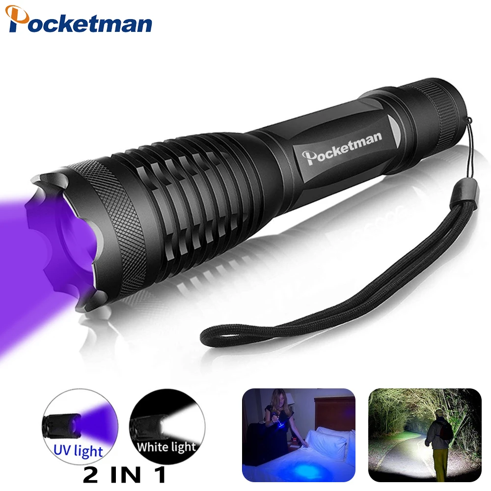 

2 in 1 UV Flashlight LED Tactical Flashlight Torch 395nm Detectors for Carpet Pet Urine Catch Scorpions camping hiking fishing