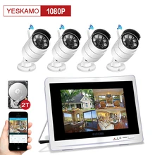 Yeskamo WIFI home CCTV IP camera Security system Monitoring kit with 11.7″ LCD Display with 2TB Hard Drive used indoor outdoor