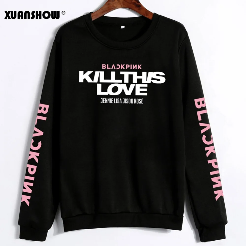 XUANSHOW унисекс влюбленные повседневная одежда корейский BLACKPINK KILL THIS LOVE альбом буквы толстовки для женщин мужчин Moletom 5XL