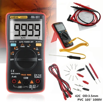 

AN8009 True-RMS Auto Range Digital Multimeter NCV Ohmmeter AC/DC Voltage Ammeter +Gift Crocodile Clip Test Line