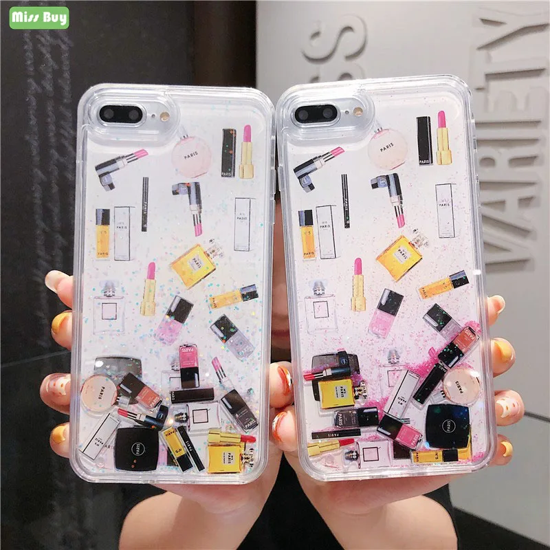 

Cosmetic Glitter Dynamic Liquid Case for iPhone 6 6s 7 8 Plus X XS Max XR Case Silicone Soft Cover Lipstick Perfume Bottle Funda