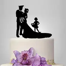 На заказ блестки Свадебный Торт Топперы полицейский птичка и жених силуэт с Девушка Цвет на выбор