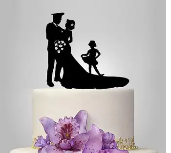 

custom glitter Wedding Cake Toppers policeman birde and groom silhouette with a girl color to choose