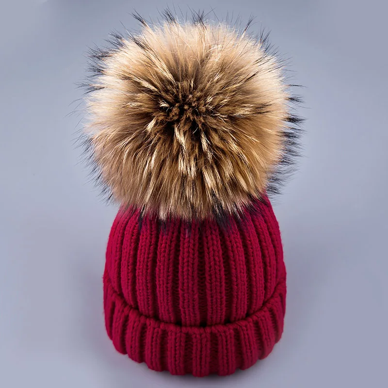 Red Зимняя женская шапка с помпонами GROUP JUMP, вязаная шапка Skullies Beanies, толстая теплая зимняя шапка Beanies, меховая шапка с помпонами, зимняя женская шапка - Цвет: Red
