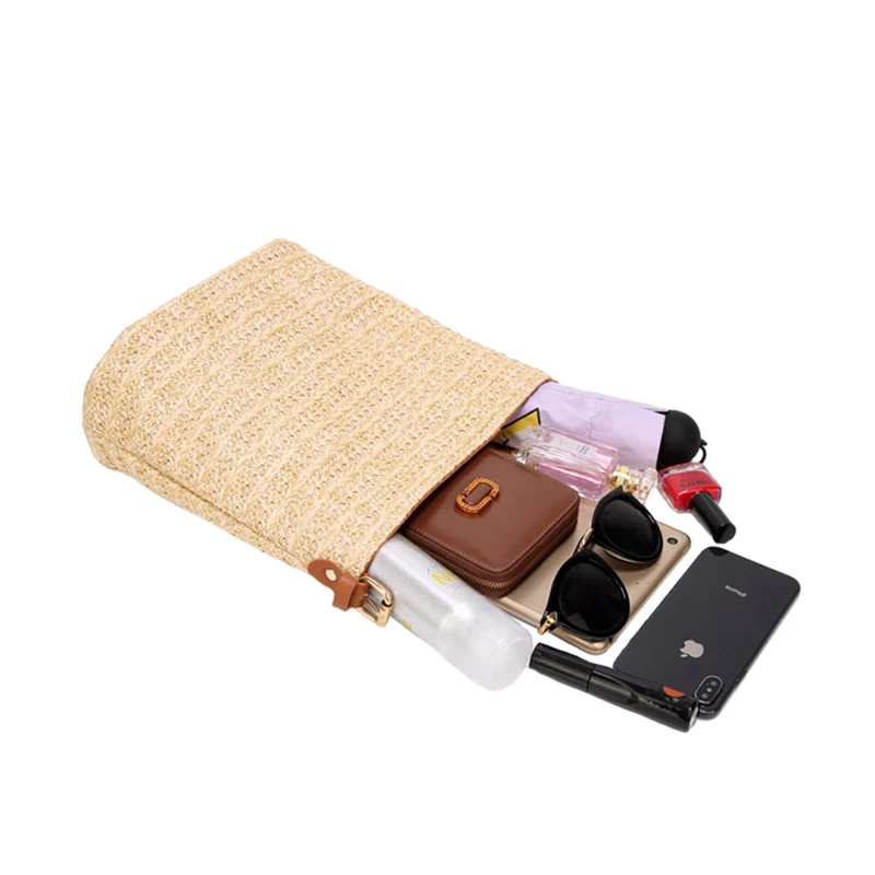 Women Summer Bow Straw Bags INS Popular Female Travel Beach Handbag Lady Large Knit Shoulder Bag Holiday Casual Crossbody SS3295 (13)
