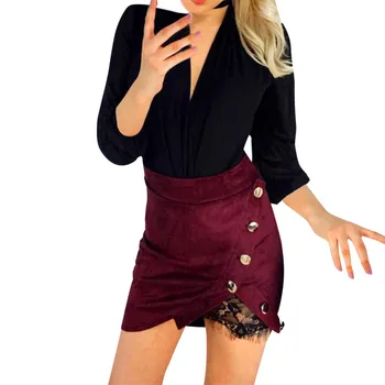 

Skirt Women Sexy vestidos ropa mujer Fashion Solid Lace soft and comfortable Patchwork Button Zipper Sexy Skirt vestido