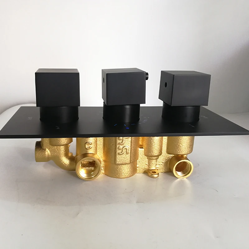 

Black Shower Valve Head Thermostatic Shower Control Swtitch 3 Water Outlet 1/2IPS Connections Diverter For Shower Mixer Bathroom