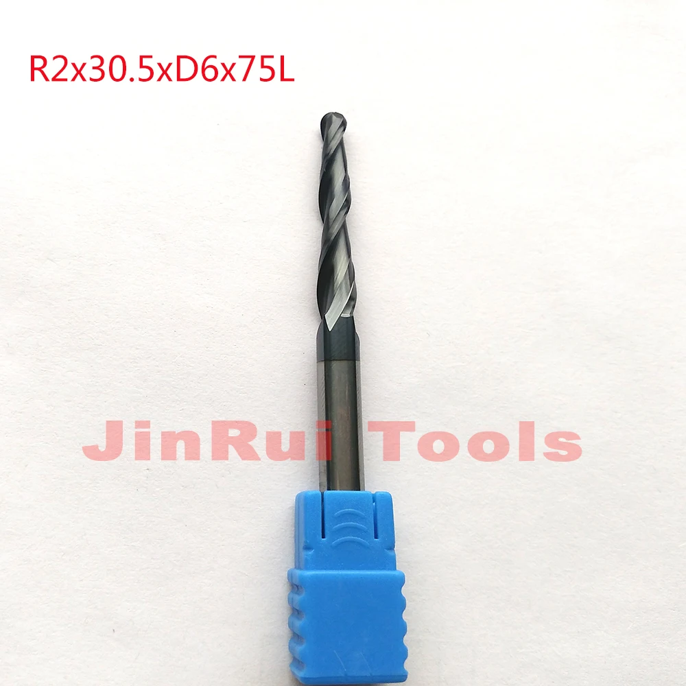 Концевые фрезы с коническим шариком 1 шт. R2 * D6 30 5 75L 2F HRC55 вольфрамовое
