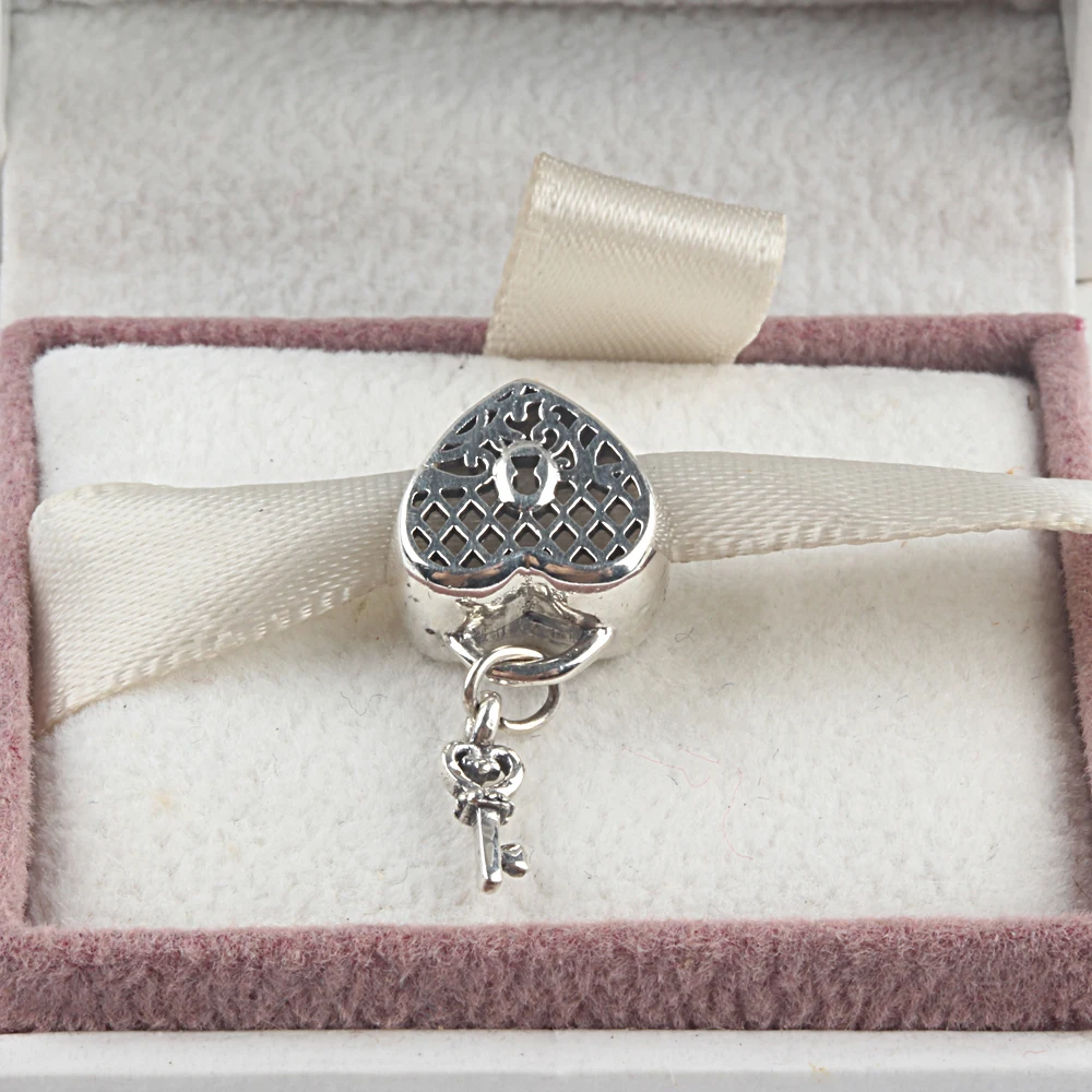 

ZMZY Original 925 Sterling Silver Lock Key Love Charms Beads Fit Pandora Bracelet Padlock Pave Jewelry Perlina DIY Berloque
