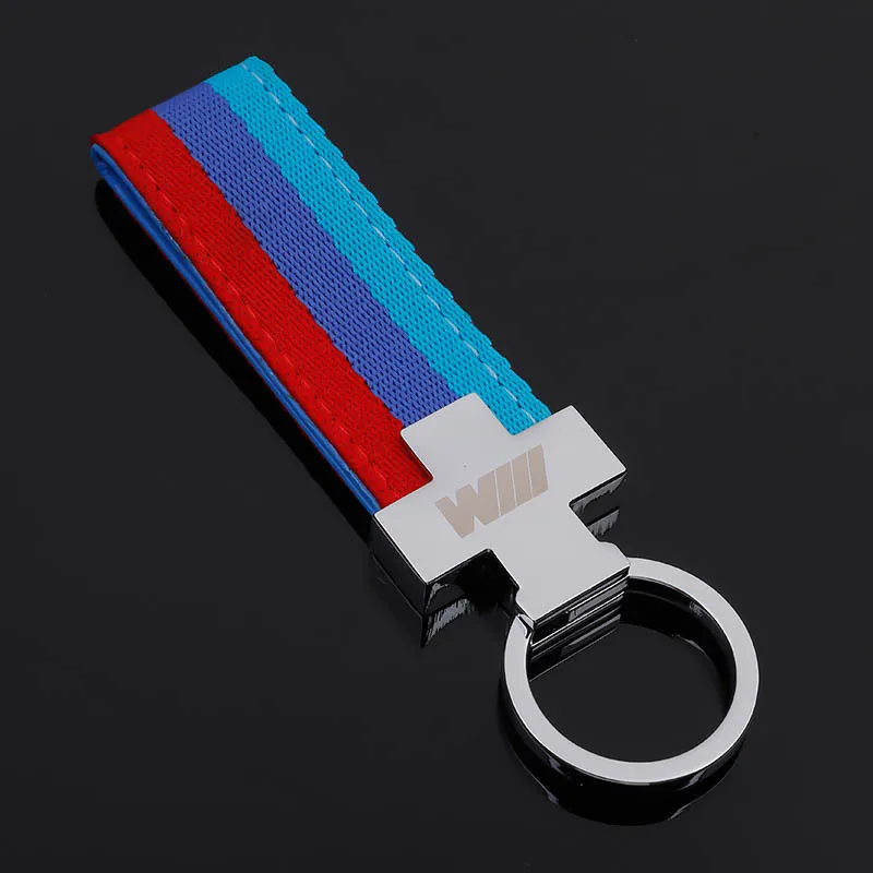 

Fashion BMW M tri-color sports standard three-color ribbon car leather metal keychain P-005