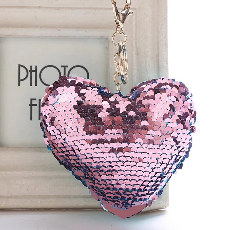 Sequin Heart Keychain Glitter Keyrings Women Bags Decorative Pendant
