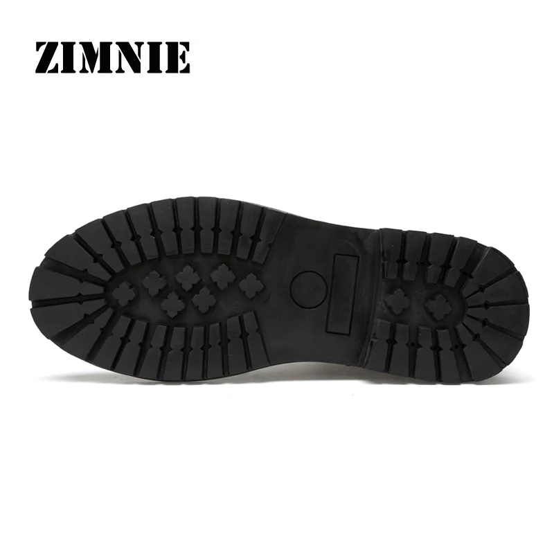 ZIMNIE Autumn Winter Men Motorcycle Boots Genuine Leather Lace-Up Boots Black Khaki British Style Men Boots Big Size 37-47