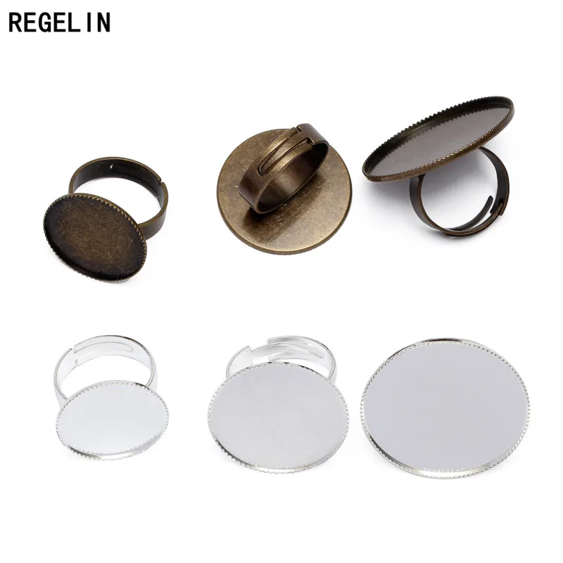 

REGELIN 5pcs Adjustable Rings Base Cabochon Settings Bezel Tray Ring Blank Base Fit 20/25/30mm Cabochon Cameo DIY Making Finding