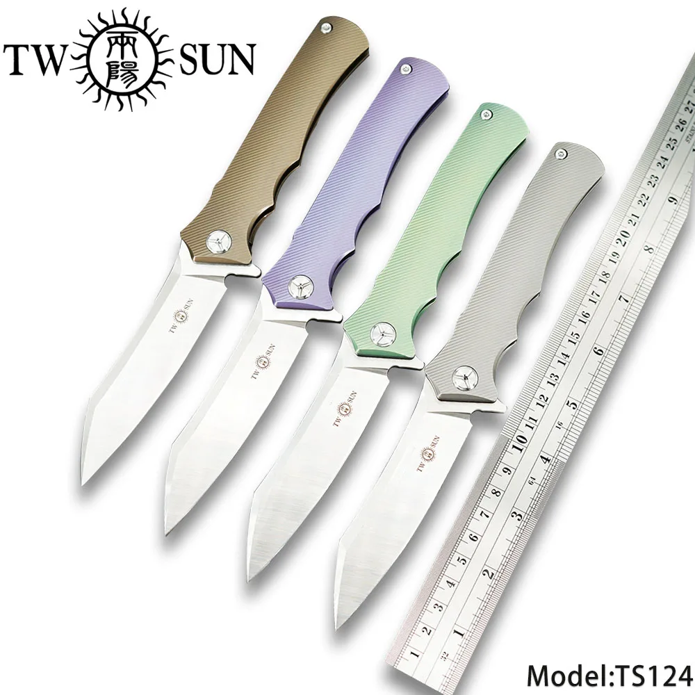 

TWOSUN 12C27 blade folding Pocket Knife tactical knives camping knife hunting outdoor tool Titanium Ball Bearing Fast Open TS124